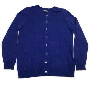 Nicole Miller Original Front Button Close Cardigan Cobalt Blue Metallic Yarn